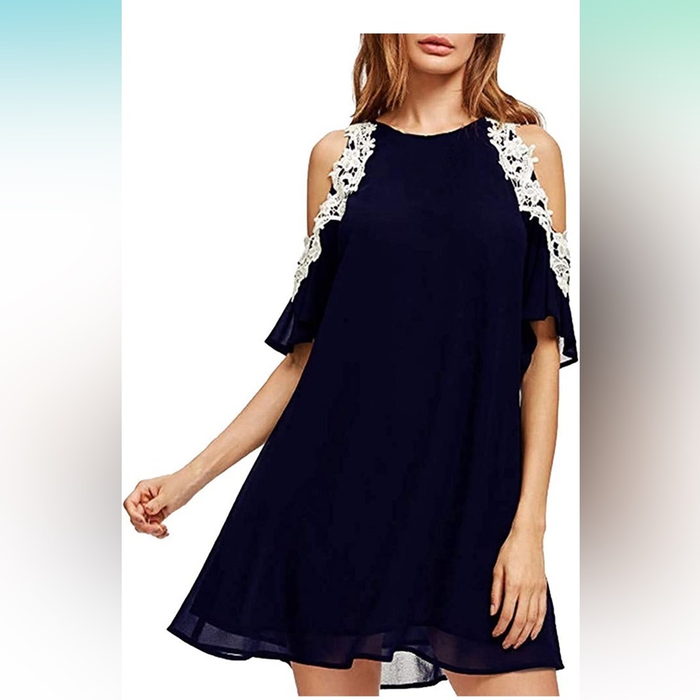 Women's Navy Cold shoulder dress